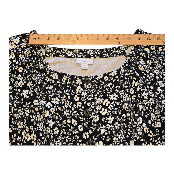 J Jill Dark Cottagecore Ditsy Floral Midi Dress XS Petite Button Front Feminine - Picture 11 of 16